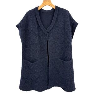 Babette Boiled Wool Fuzzy Dolman Cap Sleeve Sweater Overcoat Cardigan Navy XL